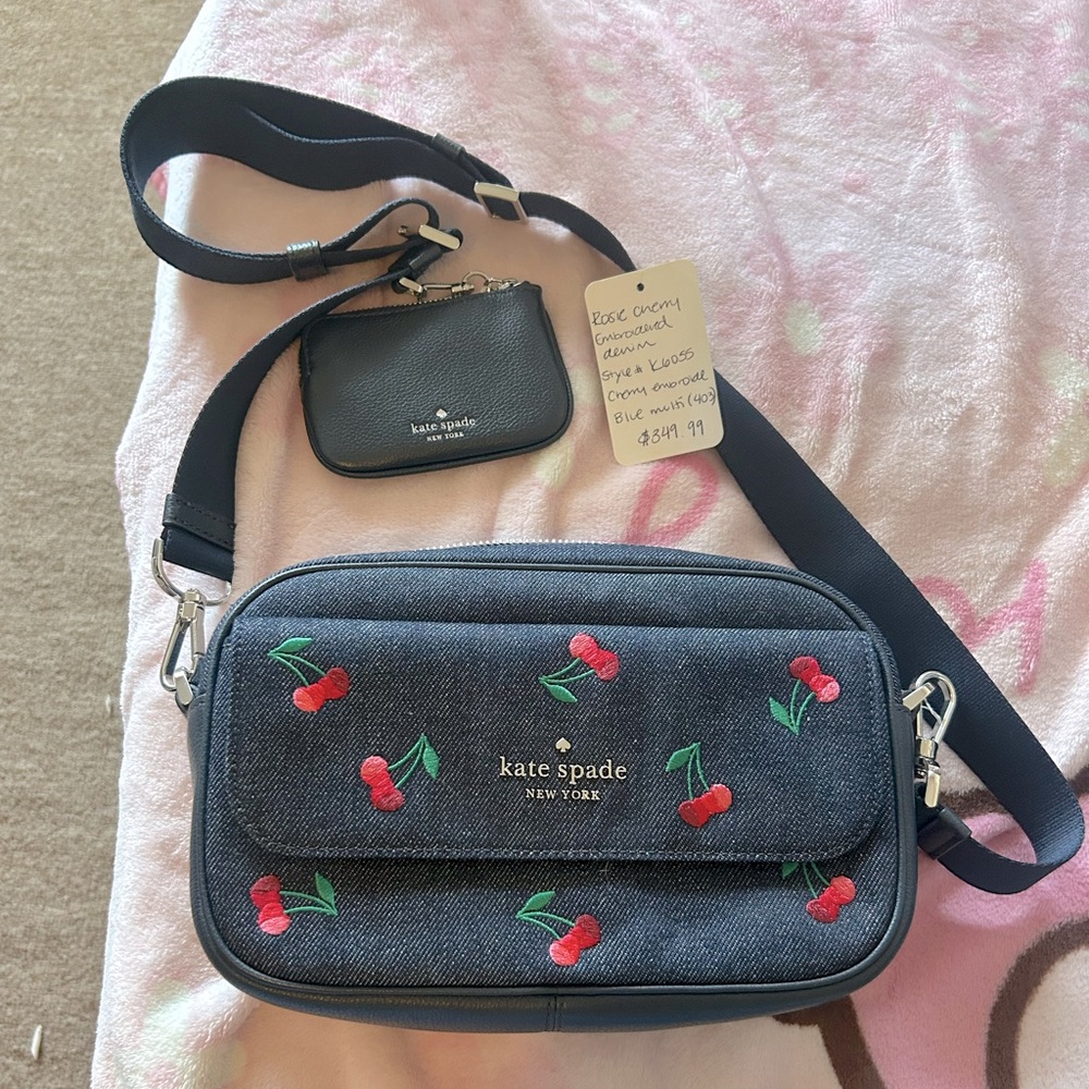 Crossbody denim bag (cherry embroidered) NEW